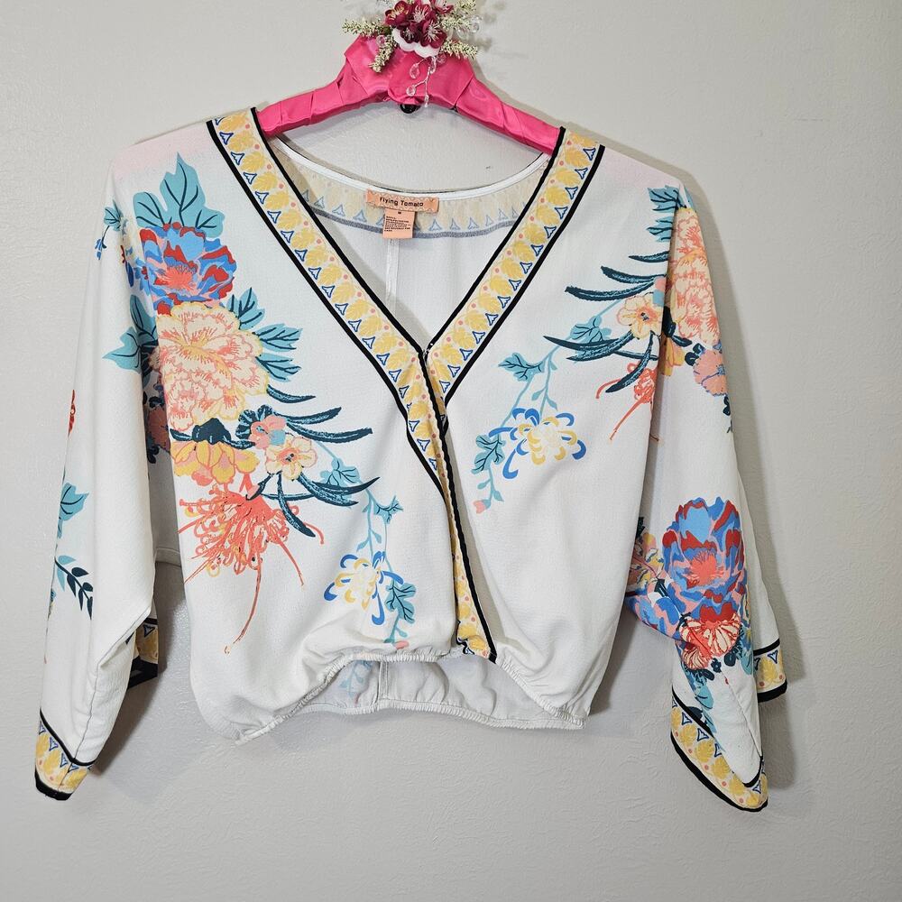 Flying Tomato Floral Long Sleeve Boho Blouse Size M Cottage